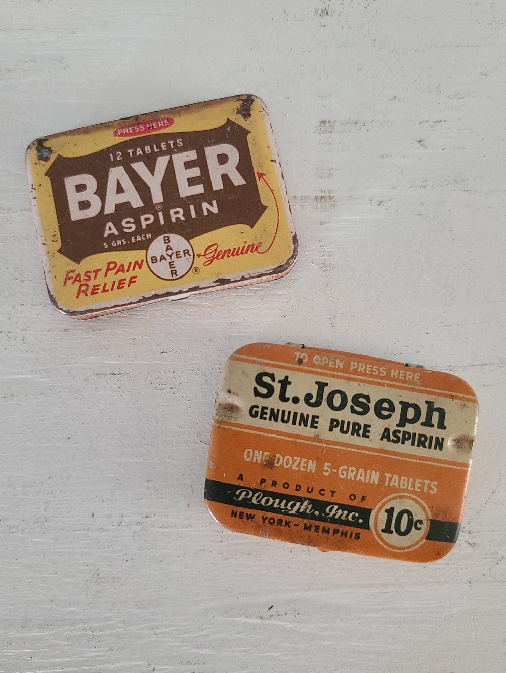 Vintage Bayer and St. Joseph Aspirin Tins
